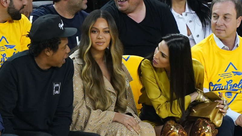 (L-R) Jay-Z, Beyonce, Nicole Curran and Joseph S. Lacob